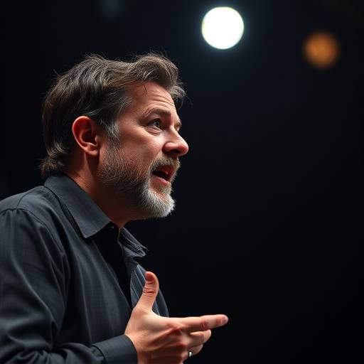 Een acteur die een dramatische monoloog uitvoert