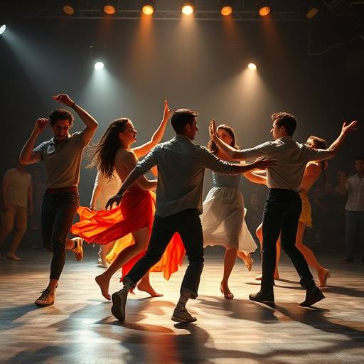 Een groep acteurs die samenwerken aan een complexe choreografie.
